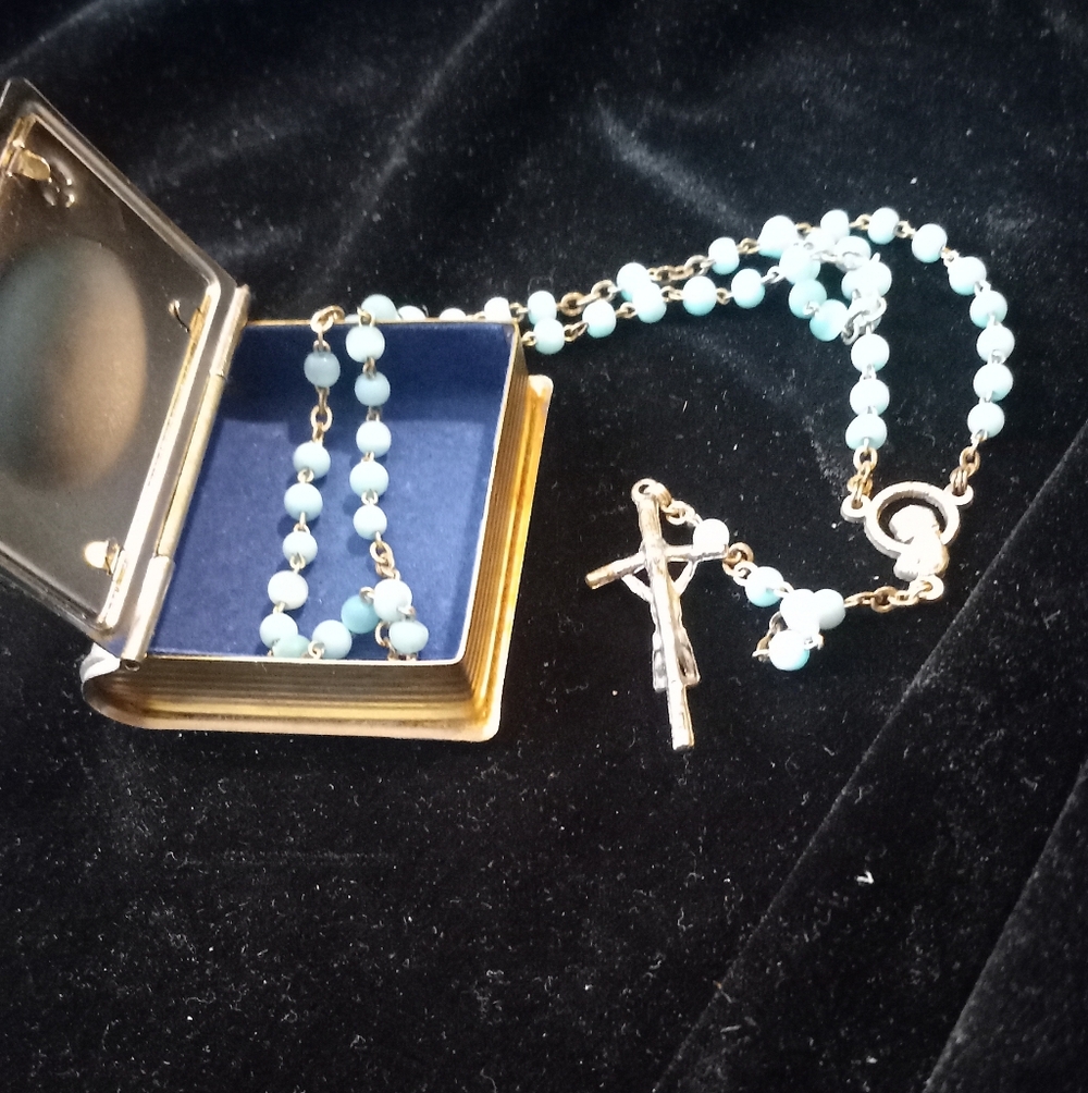 Rome Italy Vatican Silver Color Box Blue ROSARY.Photo POPE. - Picture 2 of 7